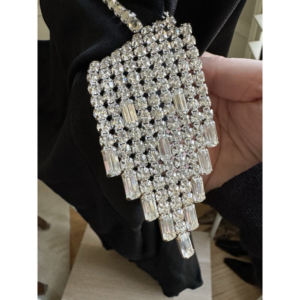 VTG‎ Apropos 90s Rhinestone Mob Wife Dress Black Shoulder Cocktail Luxe S - Picture 2 of 4